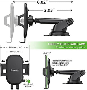 Universal One-Touch Secure Extend Sliding Arm Car Mount Phone Holder Sticky Pad SKU:HLD-EH35BK