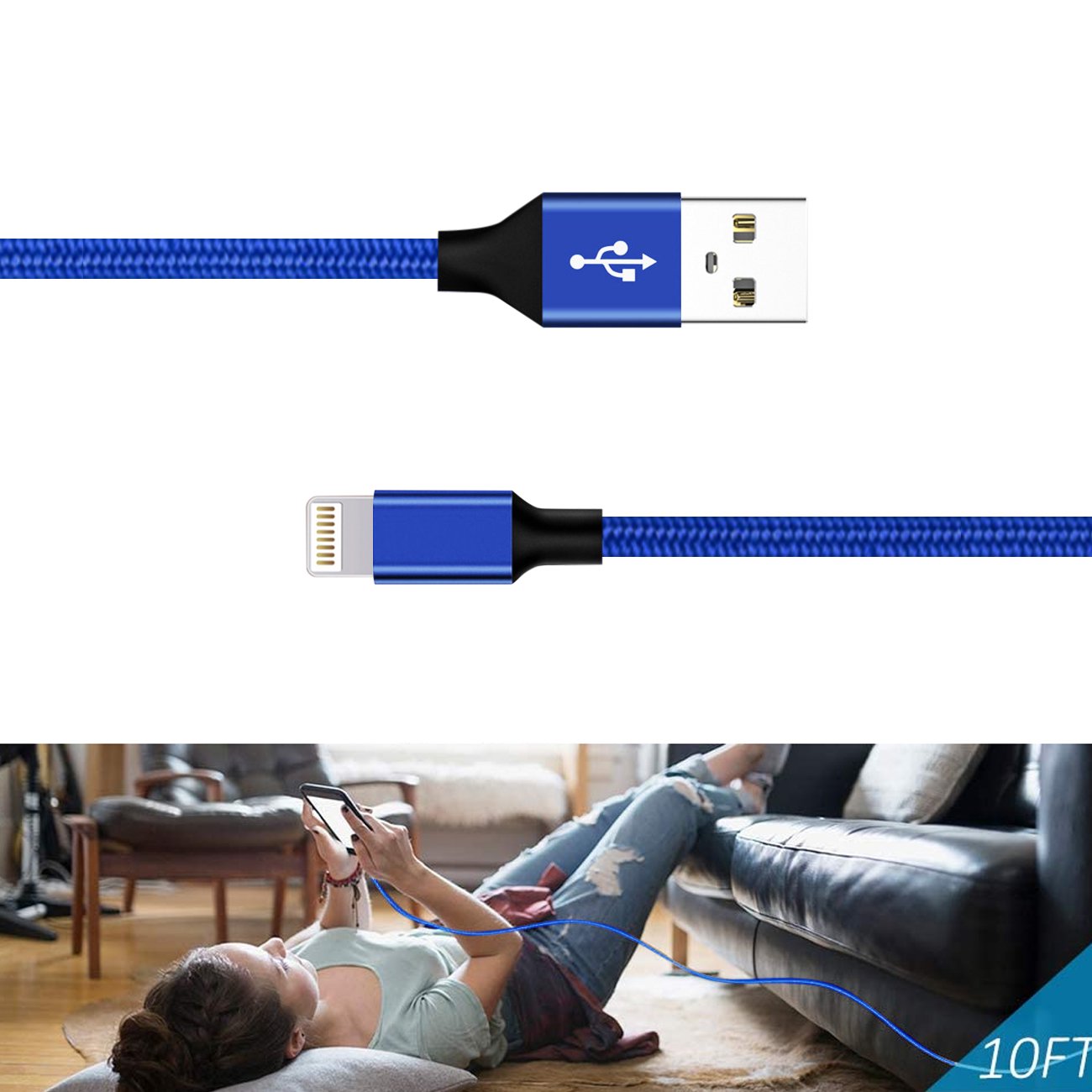 10FT USB Cable For IOS In Blue -SKU:DC35-8P10FTBL