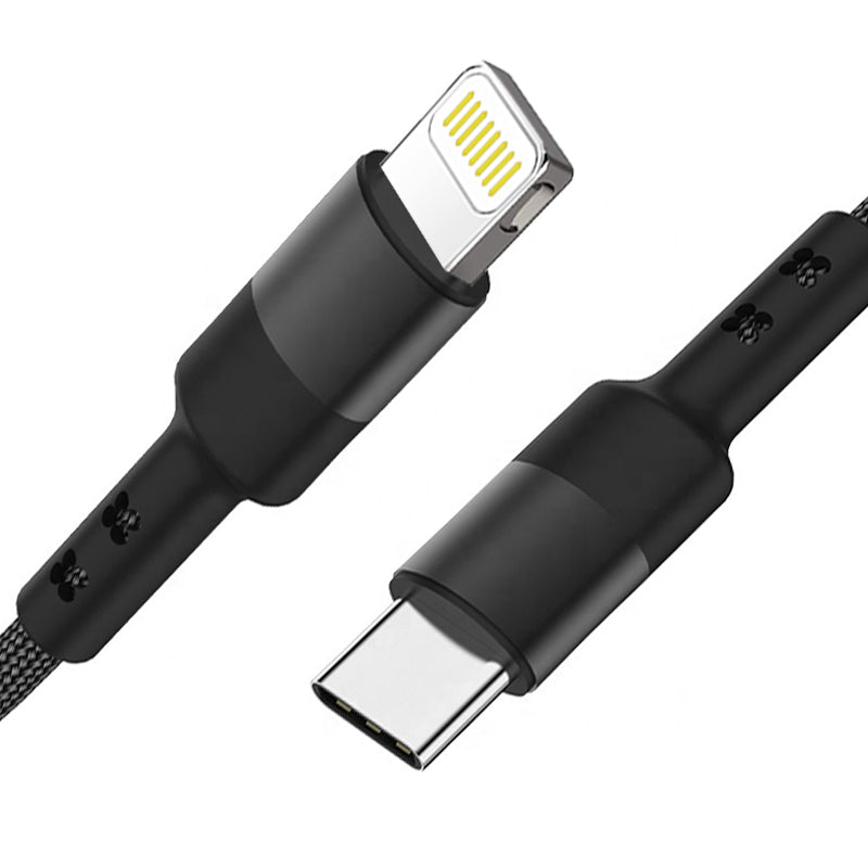 Power Delivery USB-C to 8-PIN Fast Charging & Sync Nylon-Braided 10FT Cable In Black - DC35-PD8PTYPEC10FTBK