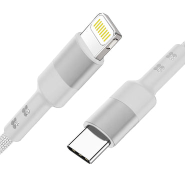 Power Delivery USB-C to 8-PIN Fast Charging & Sync Nylon-Braided 10FT Cable In Silver - DC35-PD8PTYPEC10FTSL