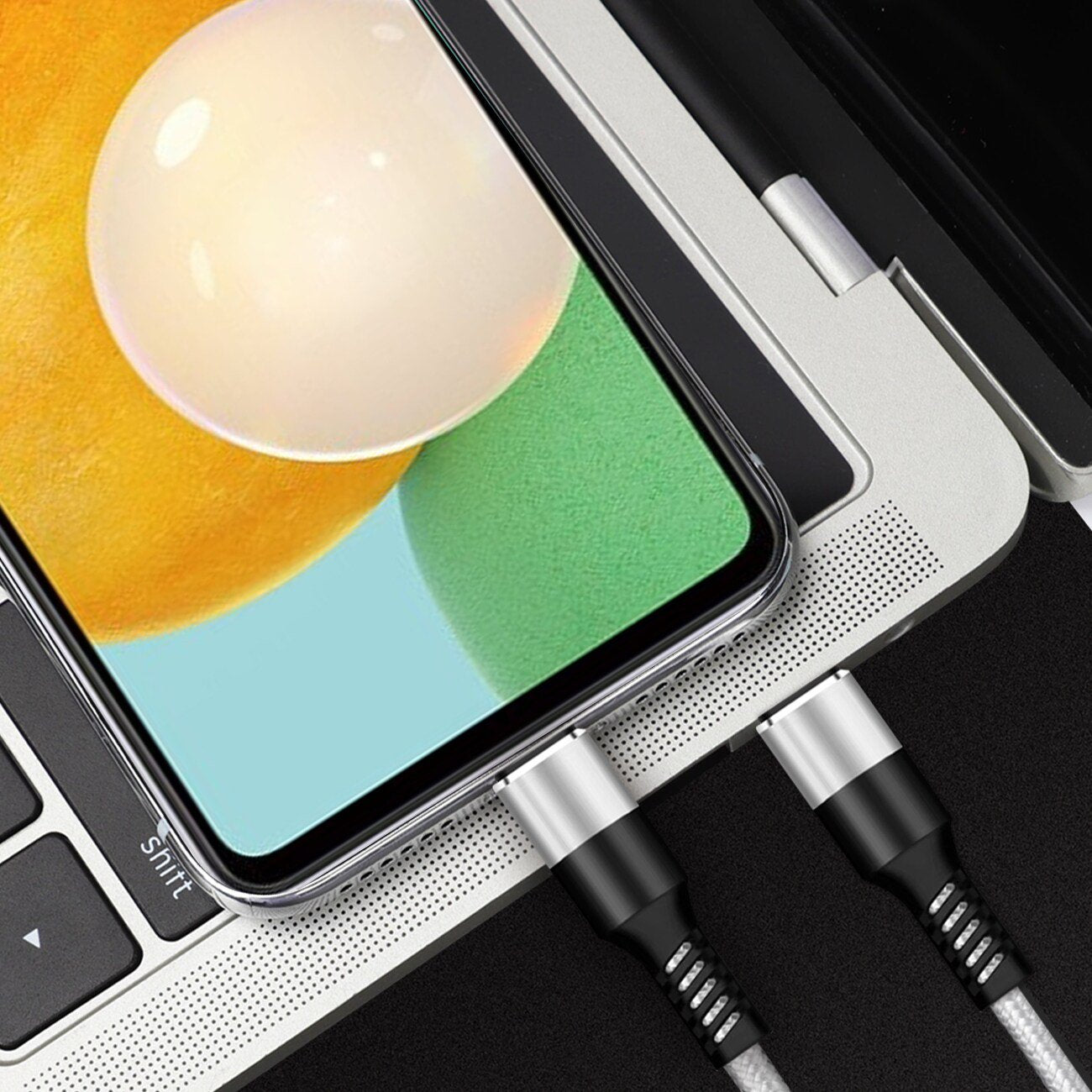 Power Delivery USB-C to C Fast Charging & Sync Nylon- Braided 5FT Cable in Silver -SKU:DC36-PDTYPEC5FTSL