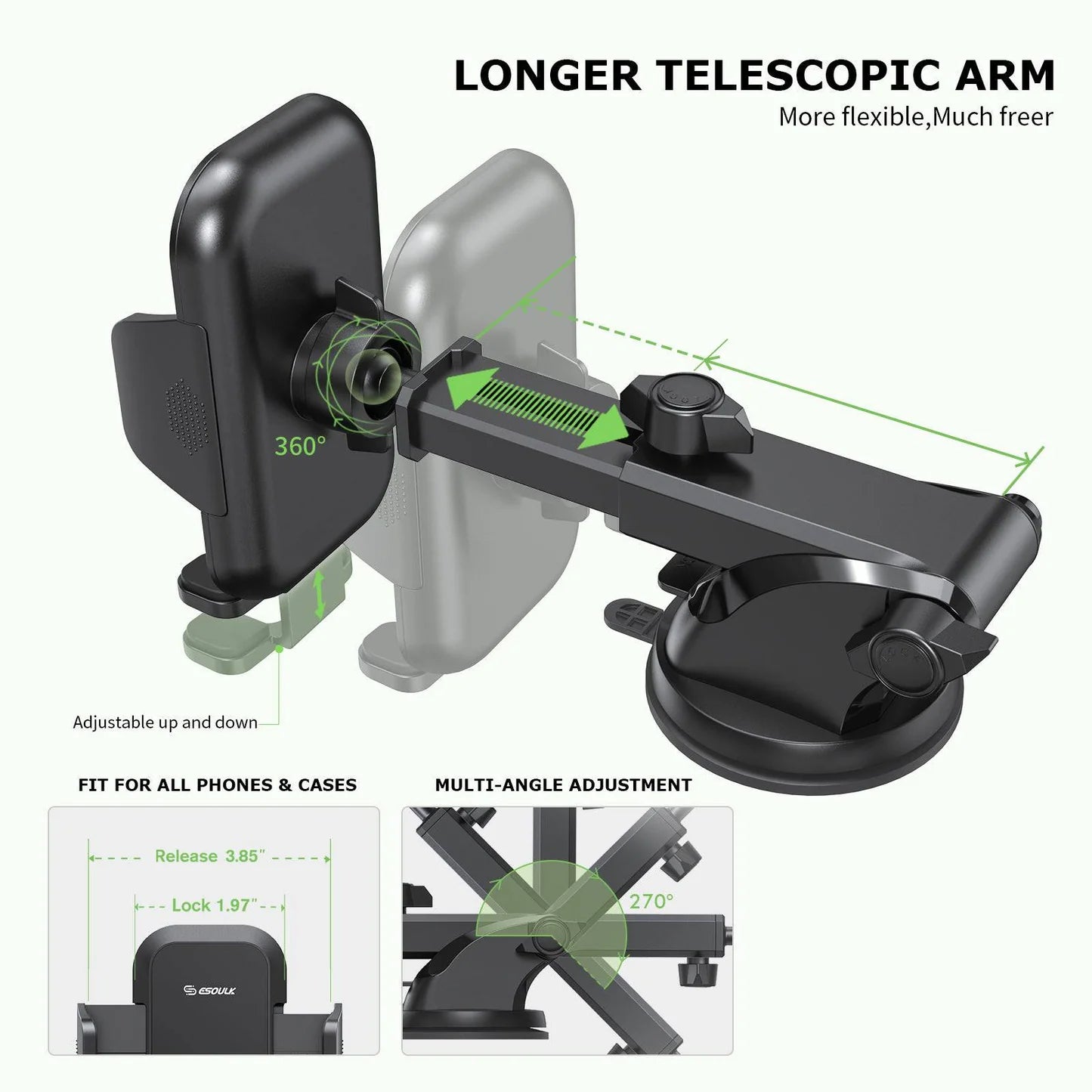 3 In 1 Car Phone Holder with Air Vent & Dashboard Functions