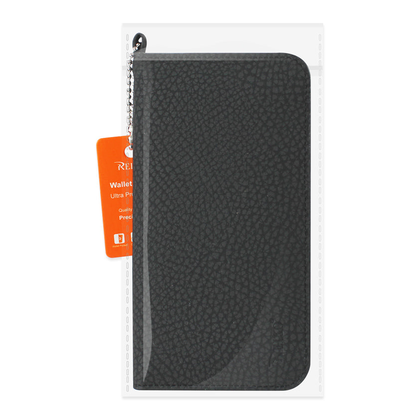 REIKO UNIVERSAL WALLET PHONE CASE IPHONE 6 PLUS/ 6S PLUS/ 7 PLUS/ SAMSUNG GALAXY S8 EDGE WITH SIDE POCKETS AND MAGNETIC FLAP IN BLACK (6.37X3.21X0.43 INCHES SLIM) (FC33-643204BK)