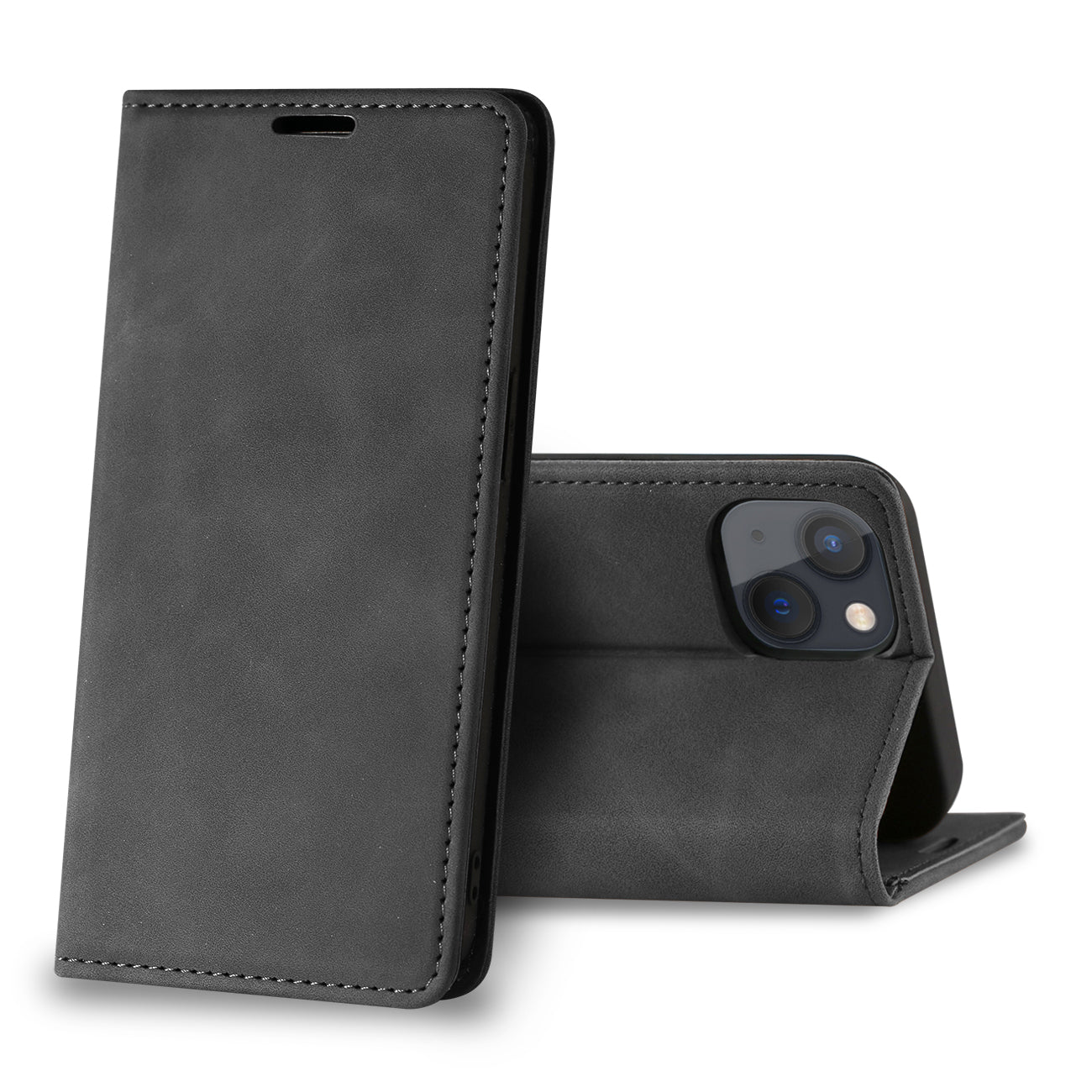 Magnetic wallet Leather phone case For Apple iPhone 13 Mini (Black)