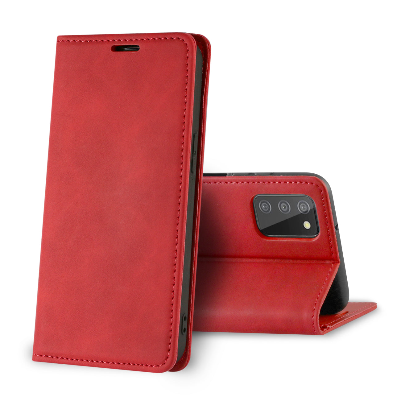 Magnetic wallet Leather phone case For Samsung Galaxy A02S (Red)