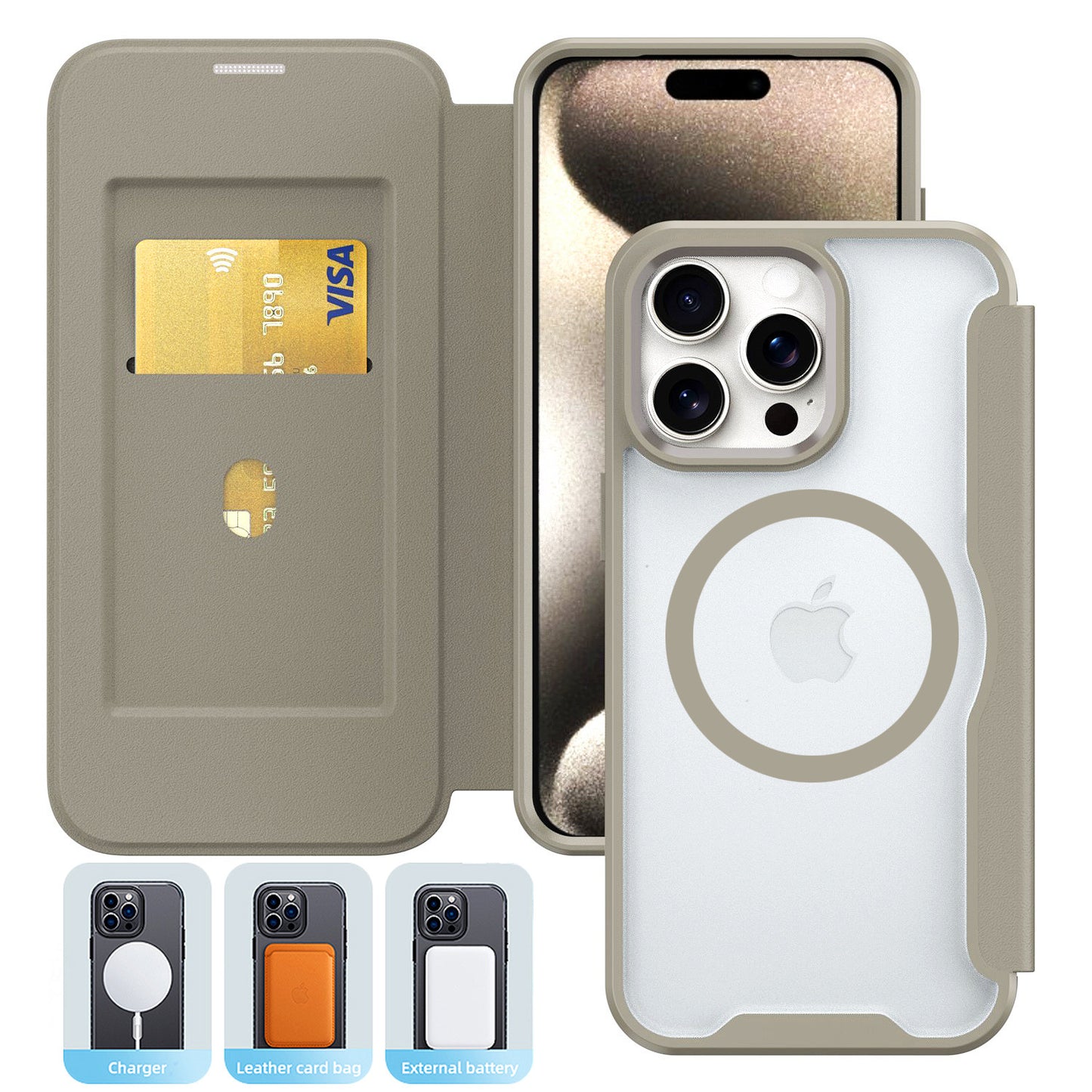 PU Leather Magnetic Flap Phone Case with Magsafe In Green For iPhone 16 Plus (FC37-IPH16PLUSGR)