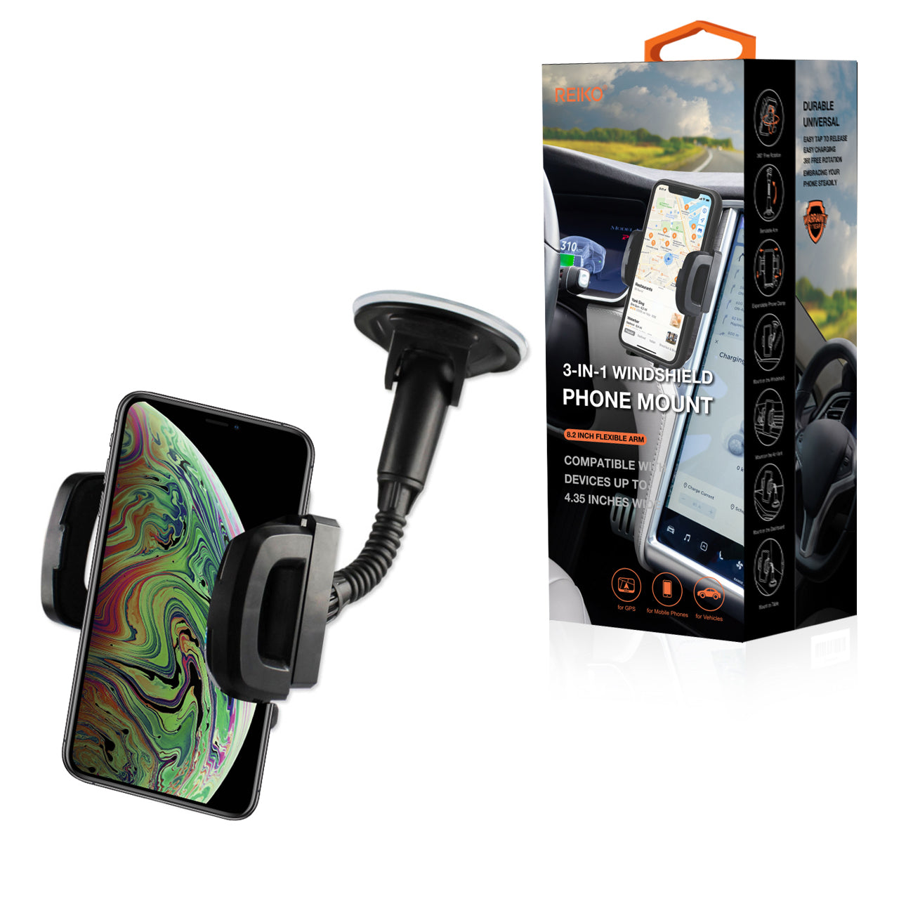 REIKO UNIVERSAL SUCTION GLASS WINDOW PHONE HOLDER IN BLACK SKU:HLD01-BK