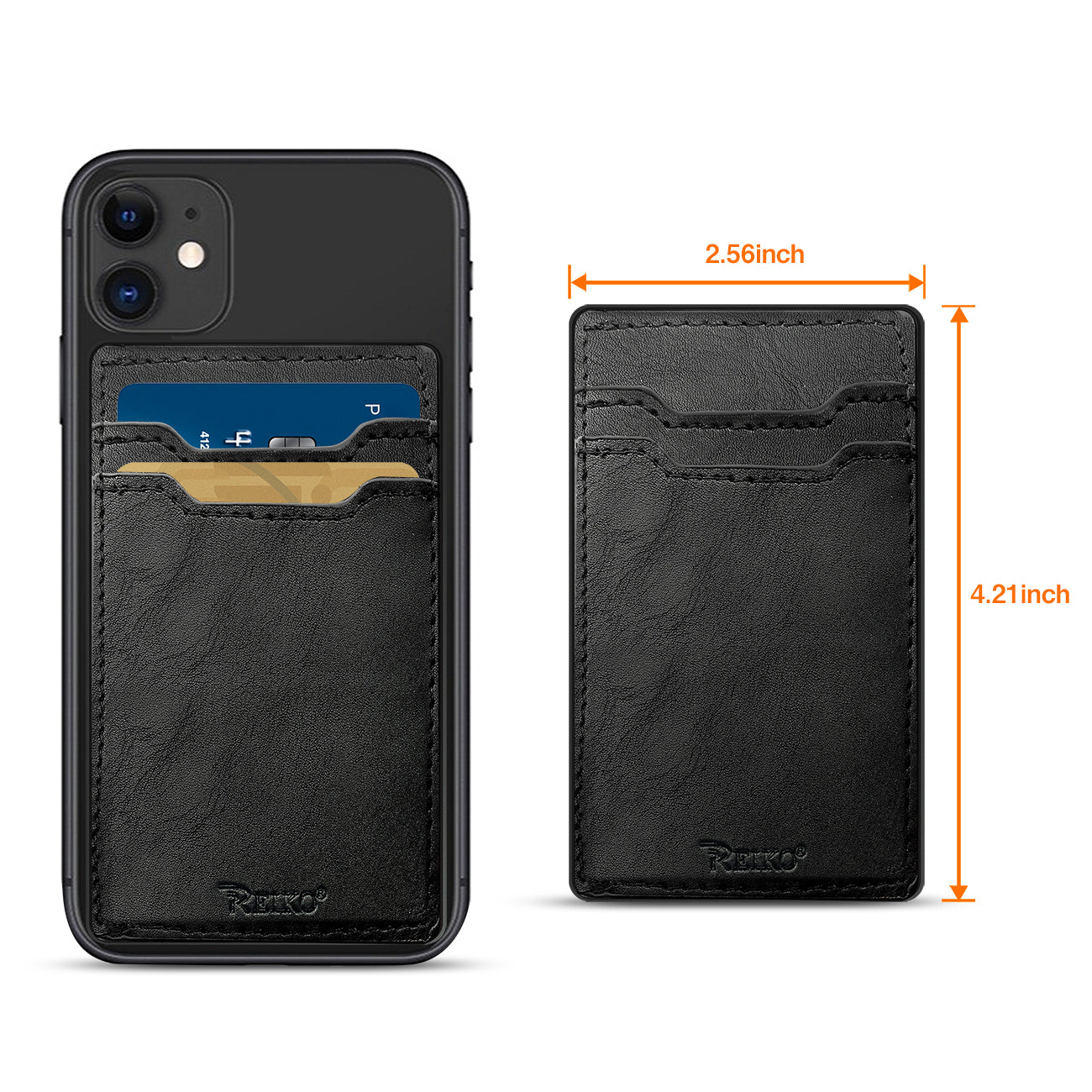 Leather Adhesive Pocket Card Holder with Two Slots In Black