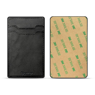 Leather Adhesive Pocket Card Holder with Two Slots In Black SKU:HLD18-UNI02BK