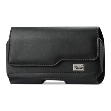 Reiko Horizontal Leather Pouch With Z Lid Pattern With Embossed Logo In Black (6.1X3.2X0.7 Inches)