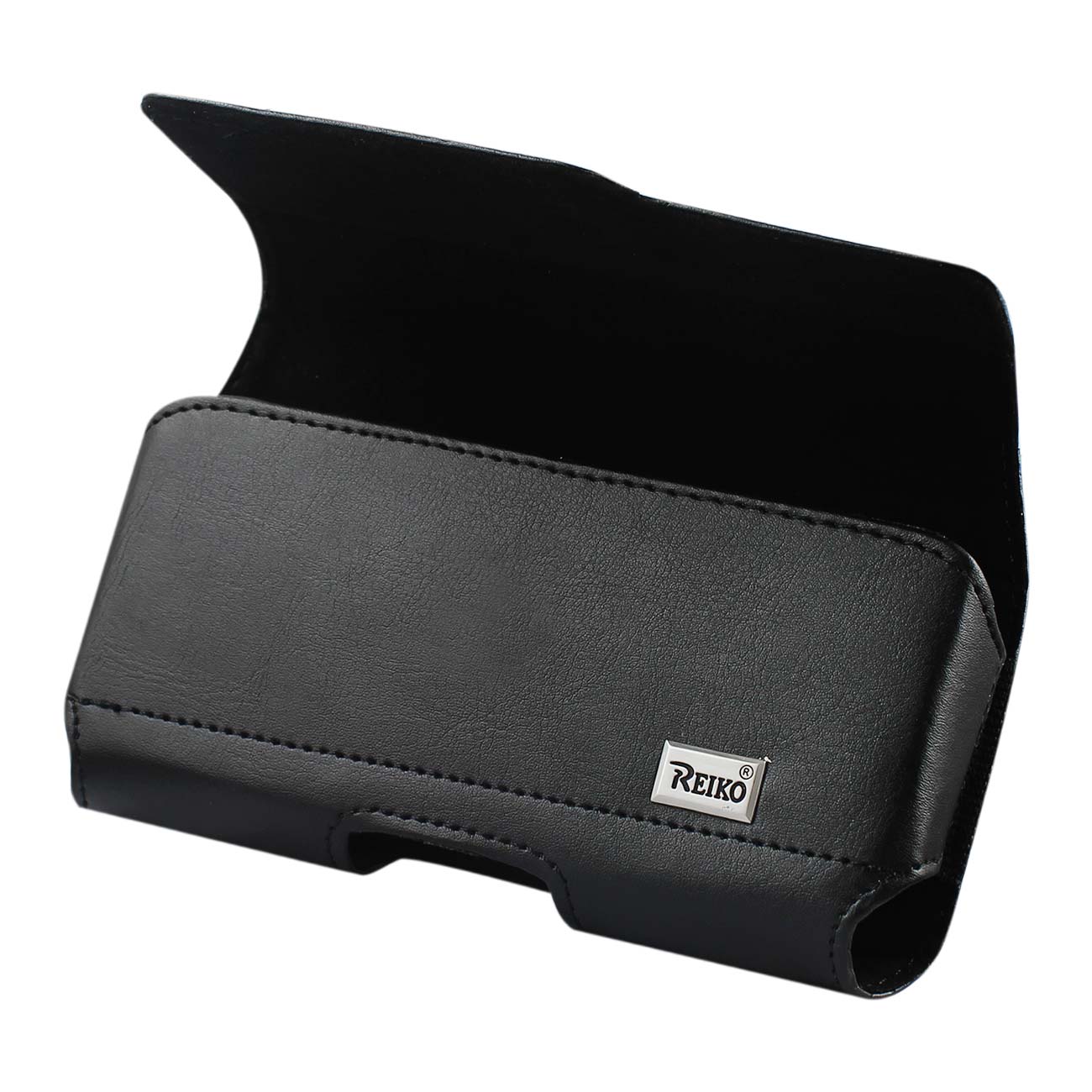Reiko Horizontal Leather Pouch With Z Lid Pattern With Embossed Logo In Black (6.1X3.2X0.7 Inches)