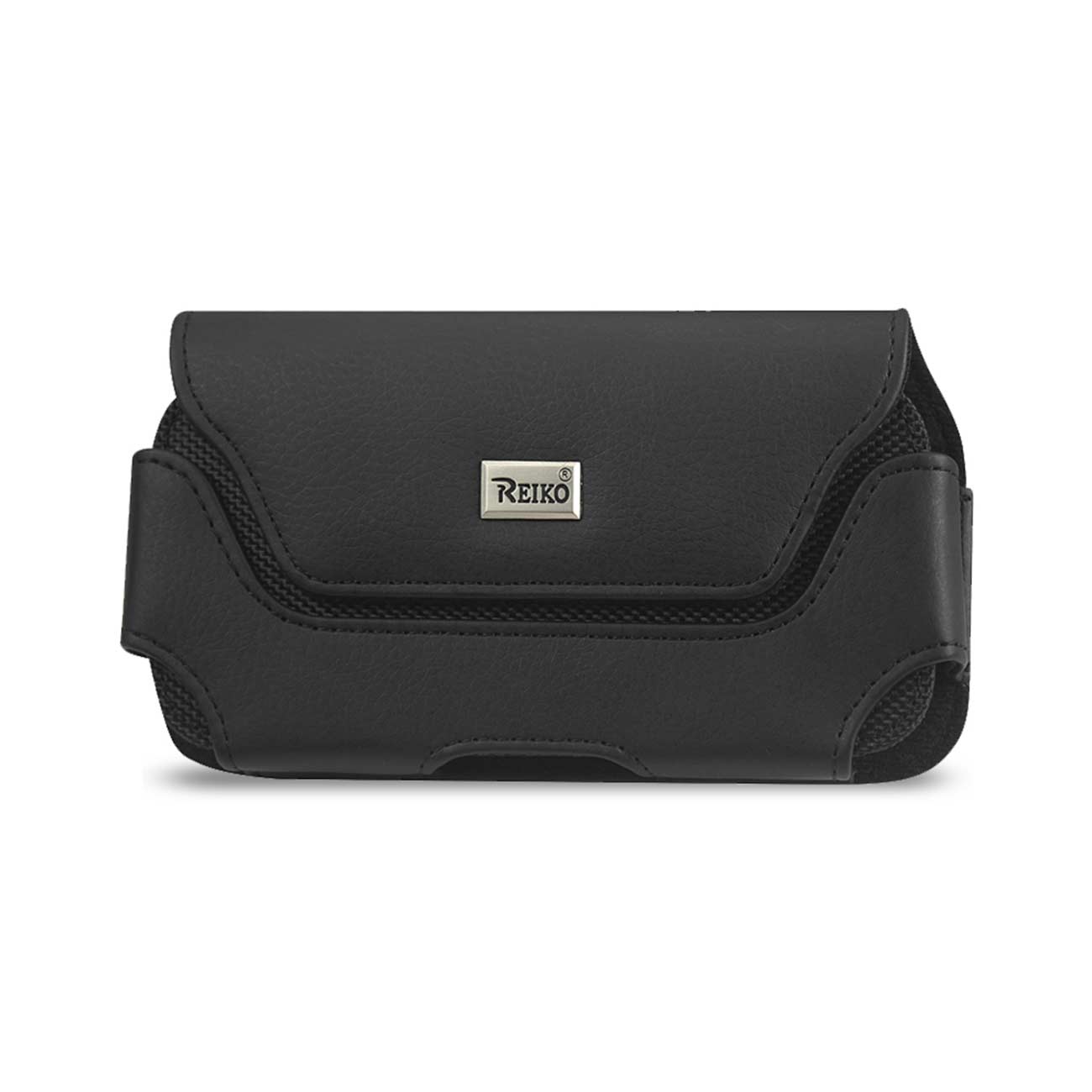 REIKO HORIZONTAL LEATHER POUCH WITH MAGNETIC CLOSURE IN BLACK (7.0X3.9X0.7 Inches)