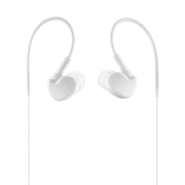 HS1440-35MMMICWH UNIVERSAL SPORT STEREO EARPHONES W. TANGLE FREE NOODLE CABLE AND MIC IN WHITE
