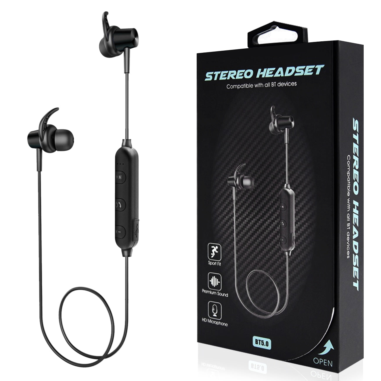 Magnetic Bluetooth Earphone Headset With Mic In Black HSBT01-UNIBK