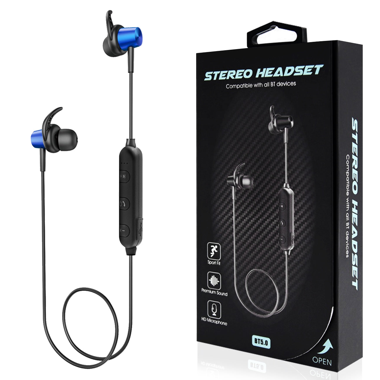 Magnetic Bluetooth Earphone Headset With Mic In Navy