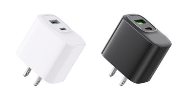 Fast charging18W 30W US power delivery Travel Charger with Type- C and USB A Ports In black SKU:WC-VD012BK