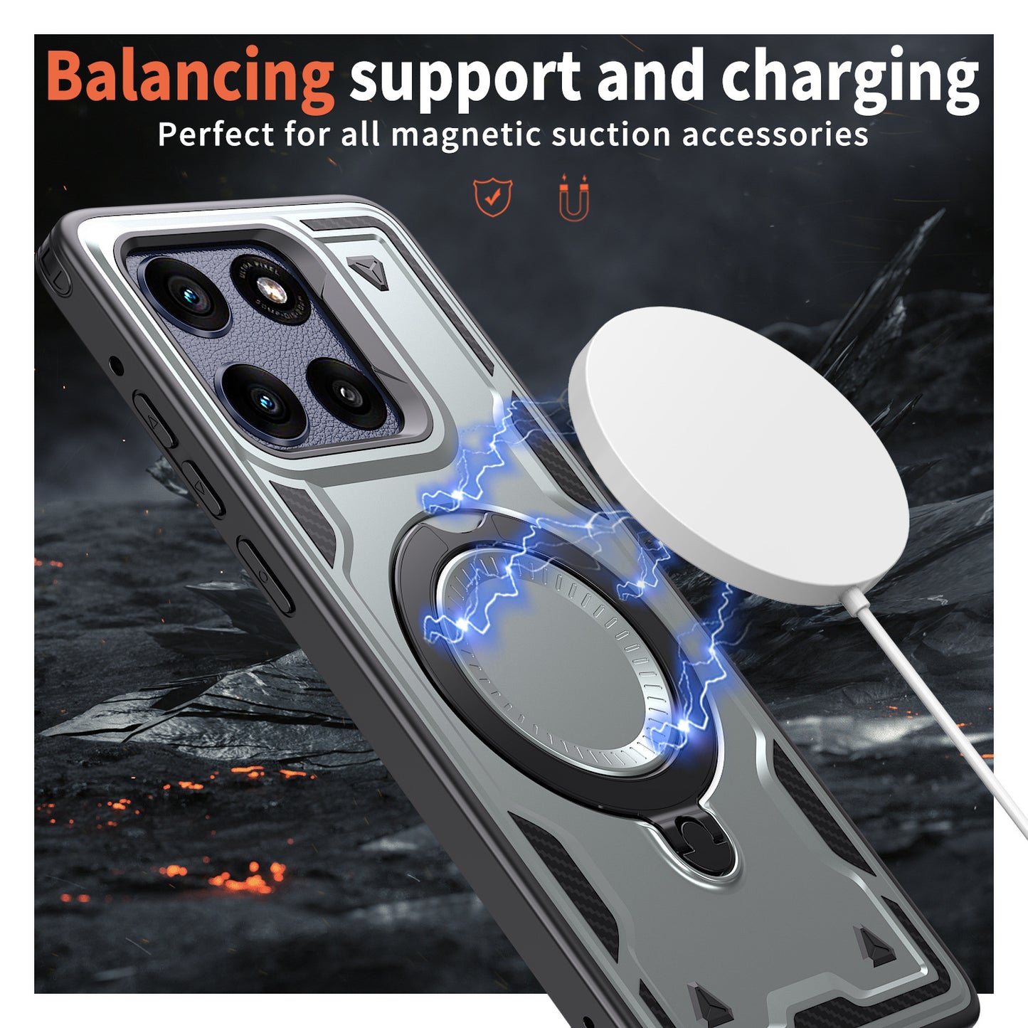 Reiko 360¡ã Rotating Magnetic Versatile Stand Gray Compatible with Motorola Moto G 5G 2025