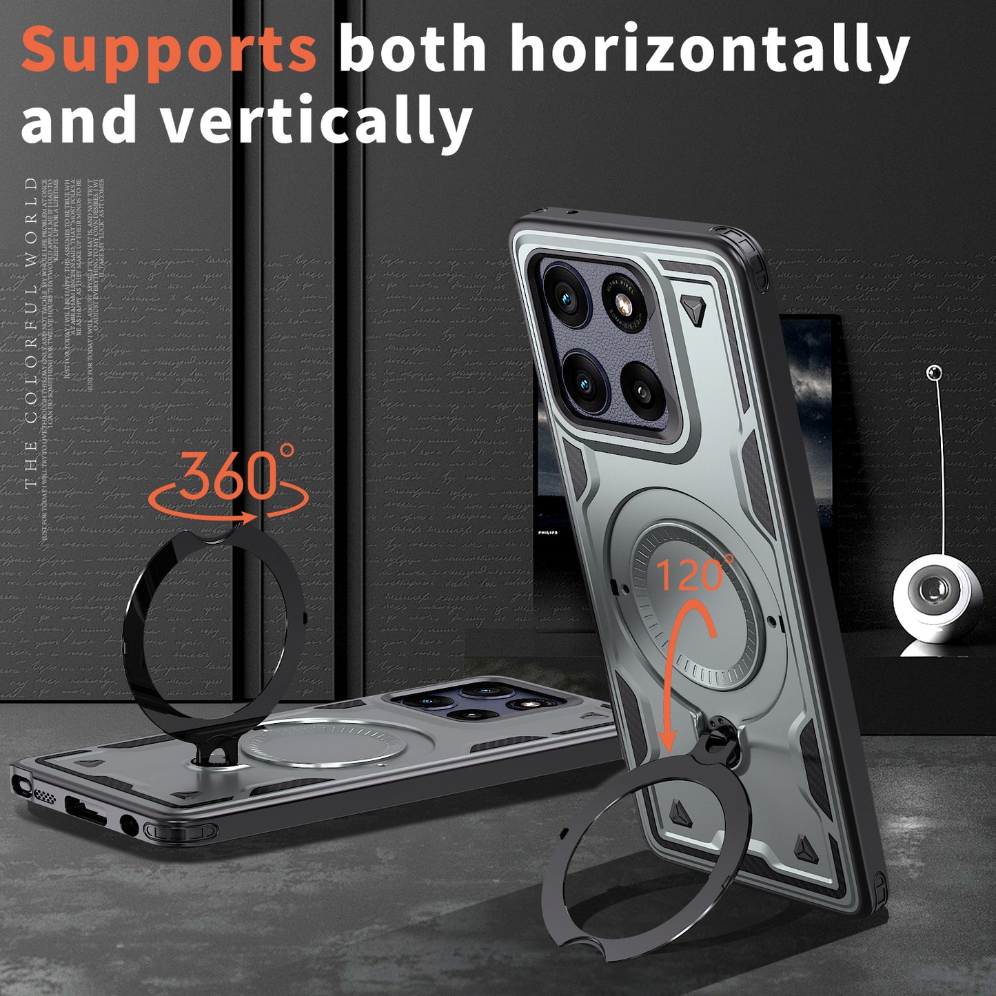Reiko 360¡ã Rotating Magnetic Versatile Stand Gray Compatible with Motorola Moto G 5G 2025