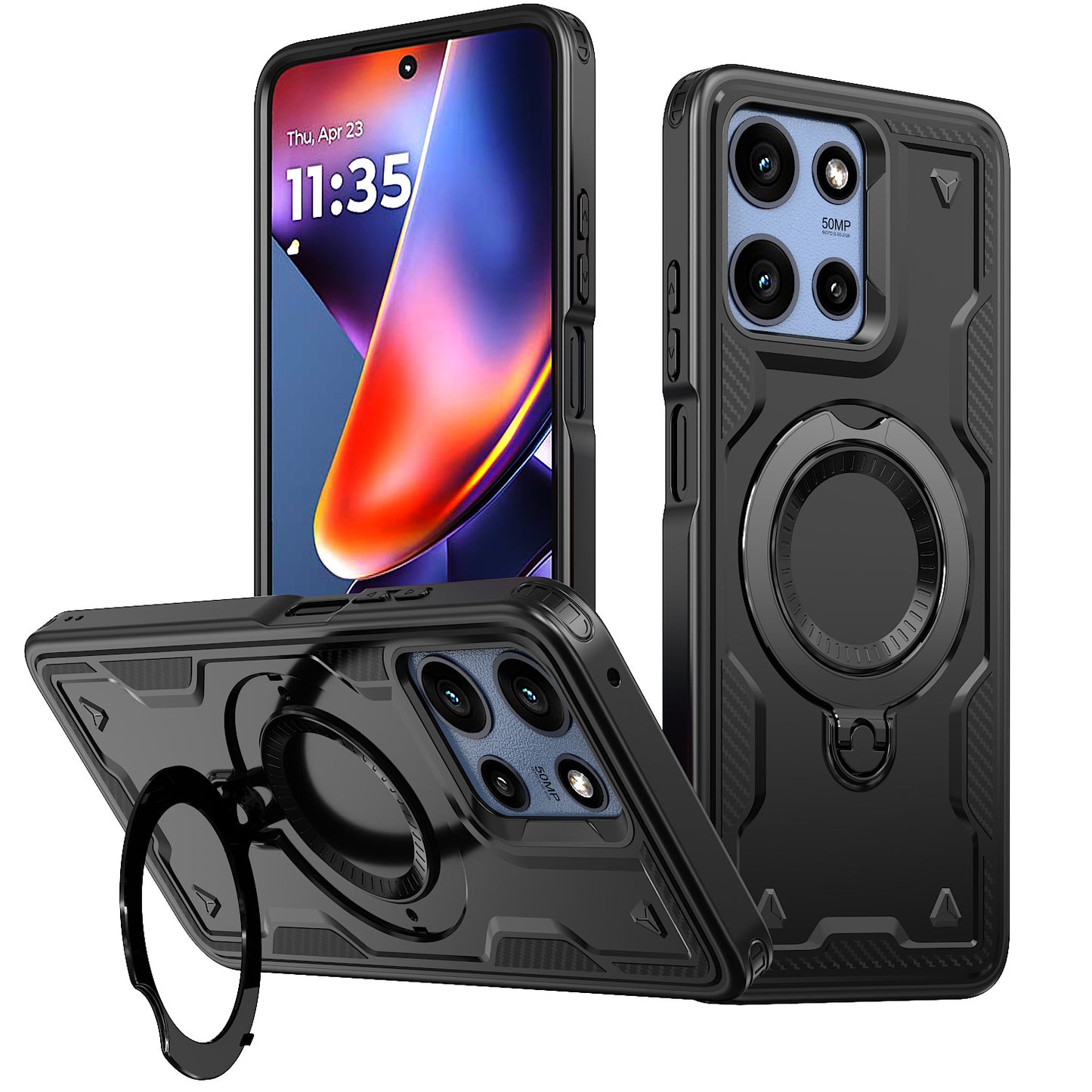 Reiko 360¡ã Rotating Magnetic Versatile Stand Gray Compatible with Motorola Moto G POWER 5G 2025 (PC73-MOTGPOWER-5G(2025)BK)