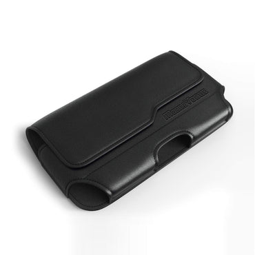 MV Horizontal Leather Pouch With Z Lid Pattern With Embossed Logo In Black (5.8X3.2X0.7 Inches)