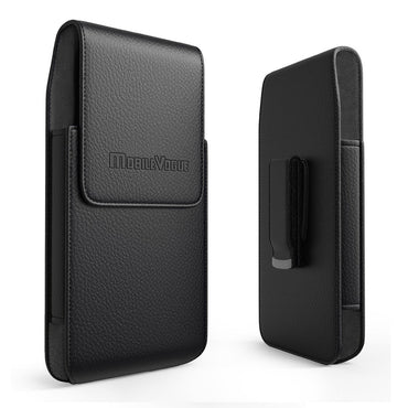 MV Vertical Leather Pouch With Magnetic Closure and Belt Loop In Black (6.6 x 3.5 x 0.7 Inches)