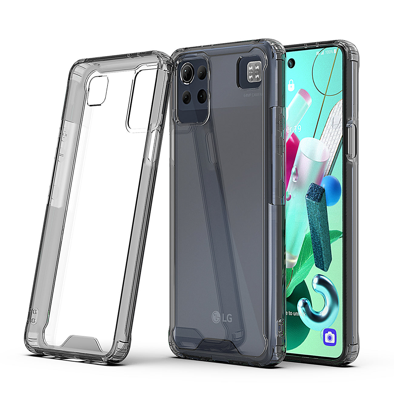 Reiko High Quality 2X Clean PC and TPU Bumper Case In Black For LG-K92 5G