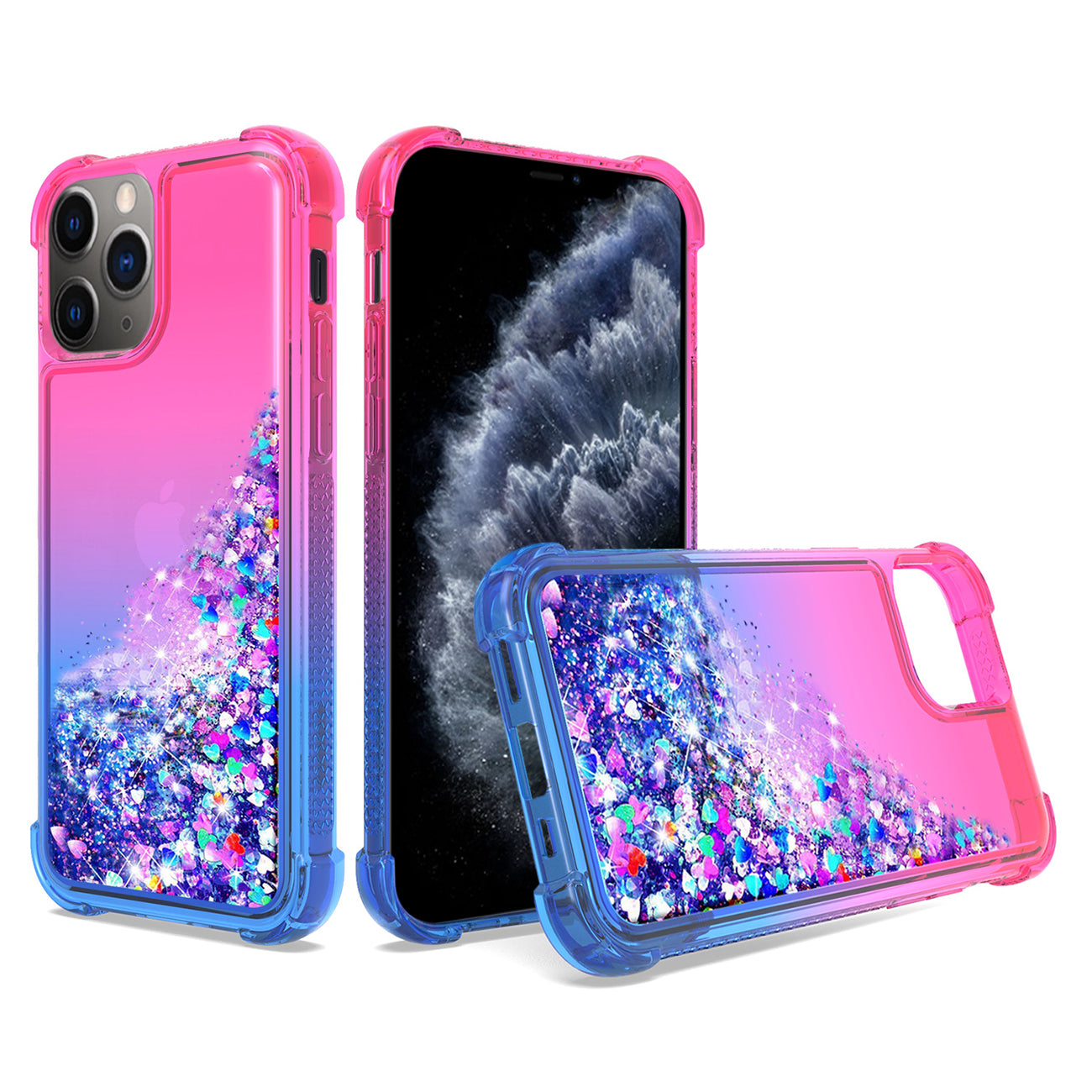 Shiny Flowing Glitter Liquid Bumper Case For APPLE IPHONE 11 PRO MAX In Pink