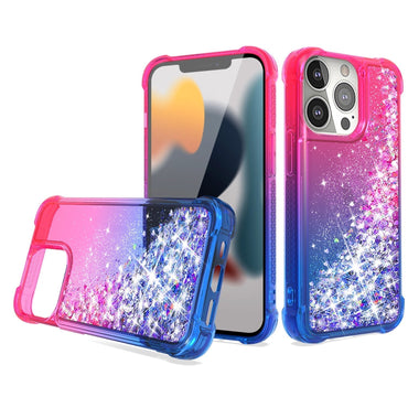 Shiny Flowing Glitter Liquid Bumper Case For APPLE IPHONE 13 PRO MAX In Pink