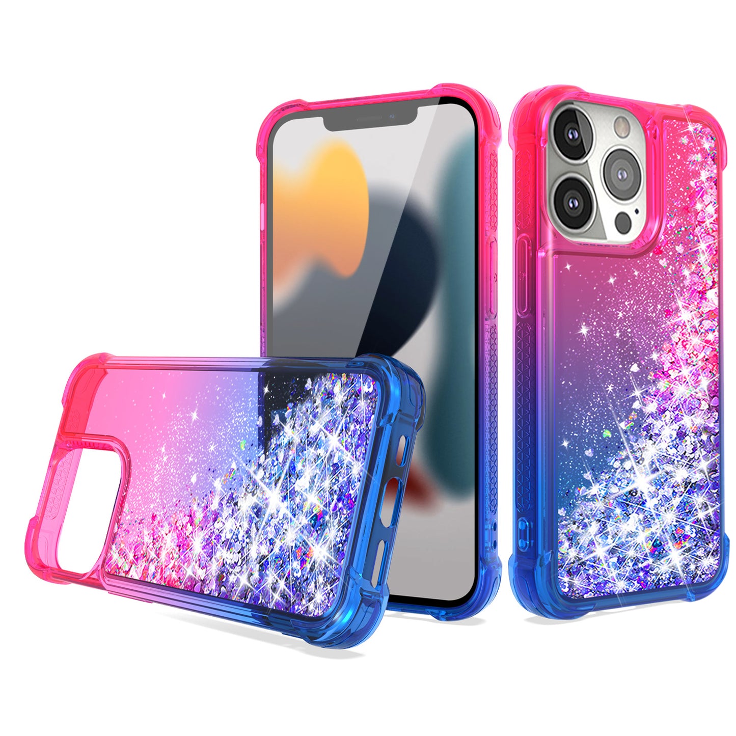 Shiny Flowing Glitter Liquid Bumper Case For APPLE IPHONE 13 PRO In Pink