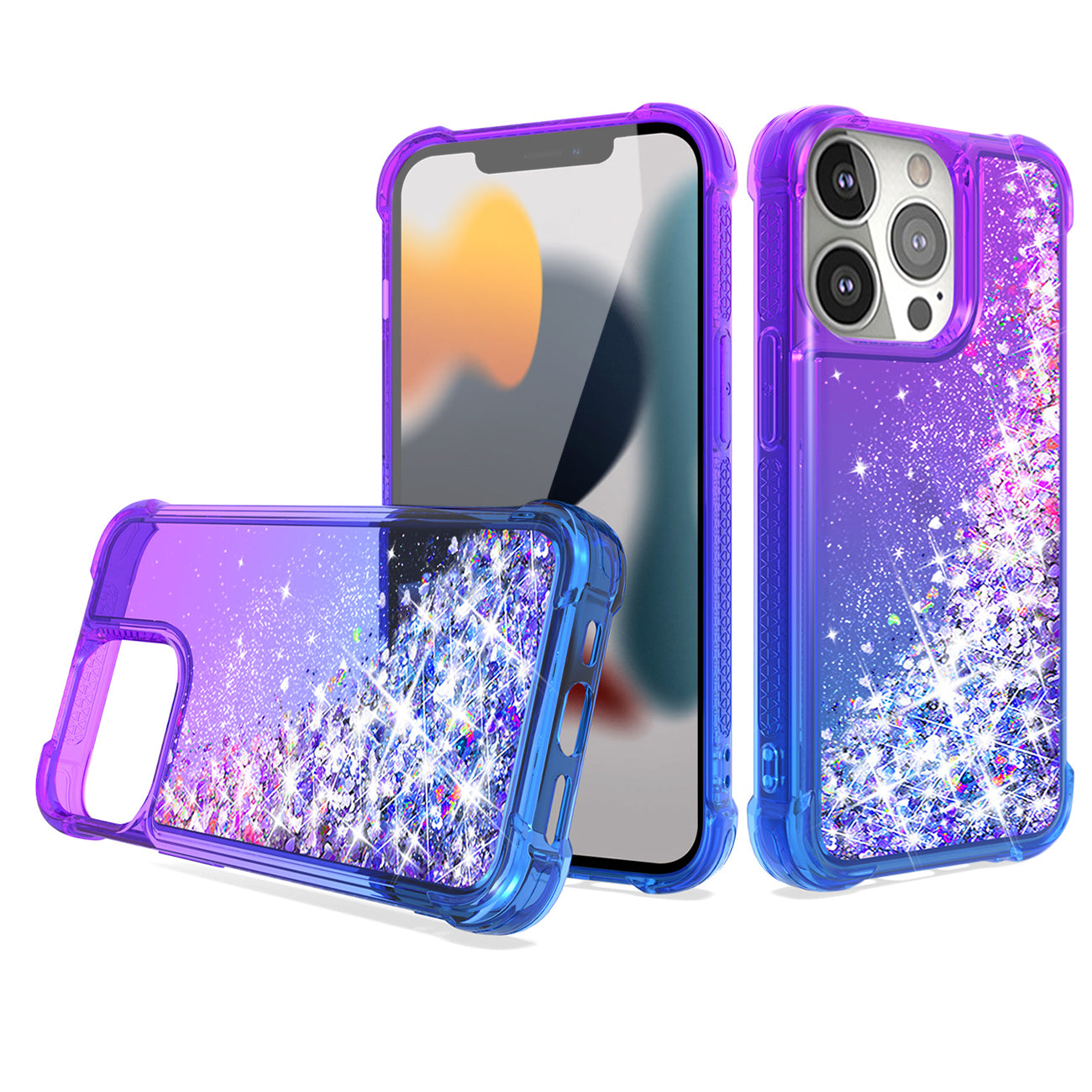 Shiny Flowing Glitter Liquid Bumper Case For APPLE IPHONE 13 PRO In Purple