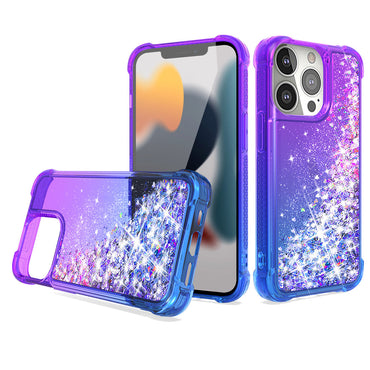 Shiny Flowing Glitter Liquid Bumper Case For APPLE IPHONE 13 PRO In Purple