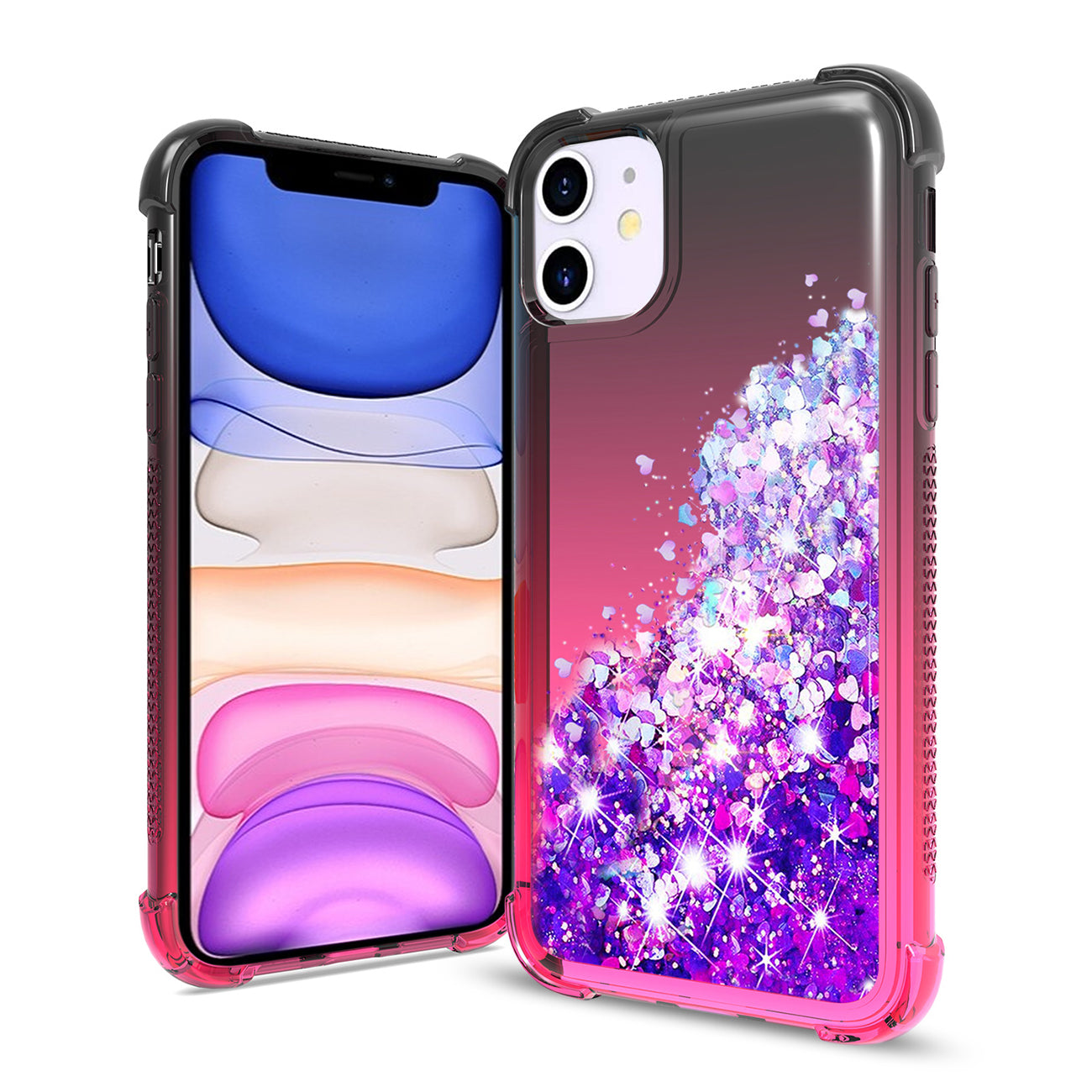 Shiny Flowing Glitter Liquid Bumper Case For APPLE IPHONE 11 In Black