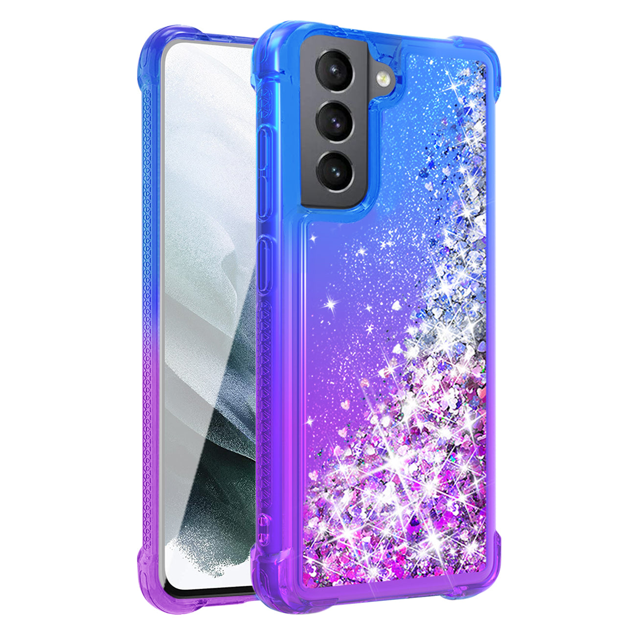 Shiny Flowing Glitter Liquid Bumper Case For Galaxy S21 FE In Blue
