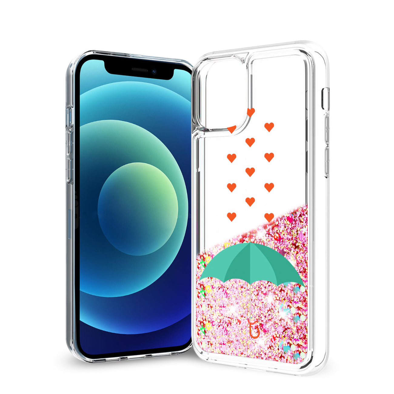 Reiko iPhone 12 Mini Glitter Case Moving Quicksand Rainbow Umbrella