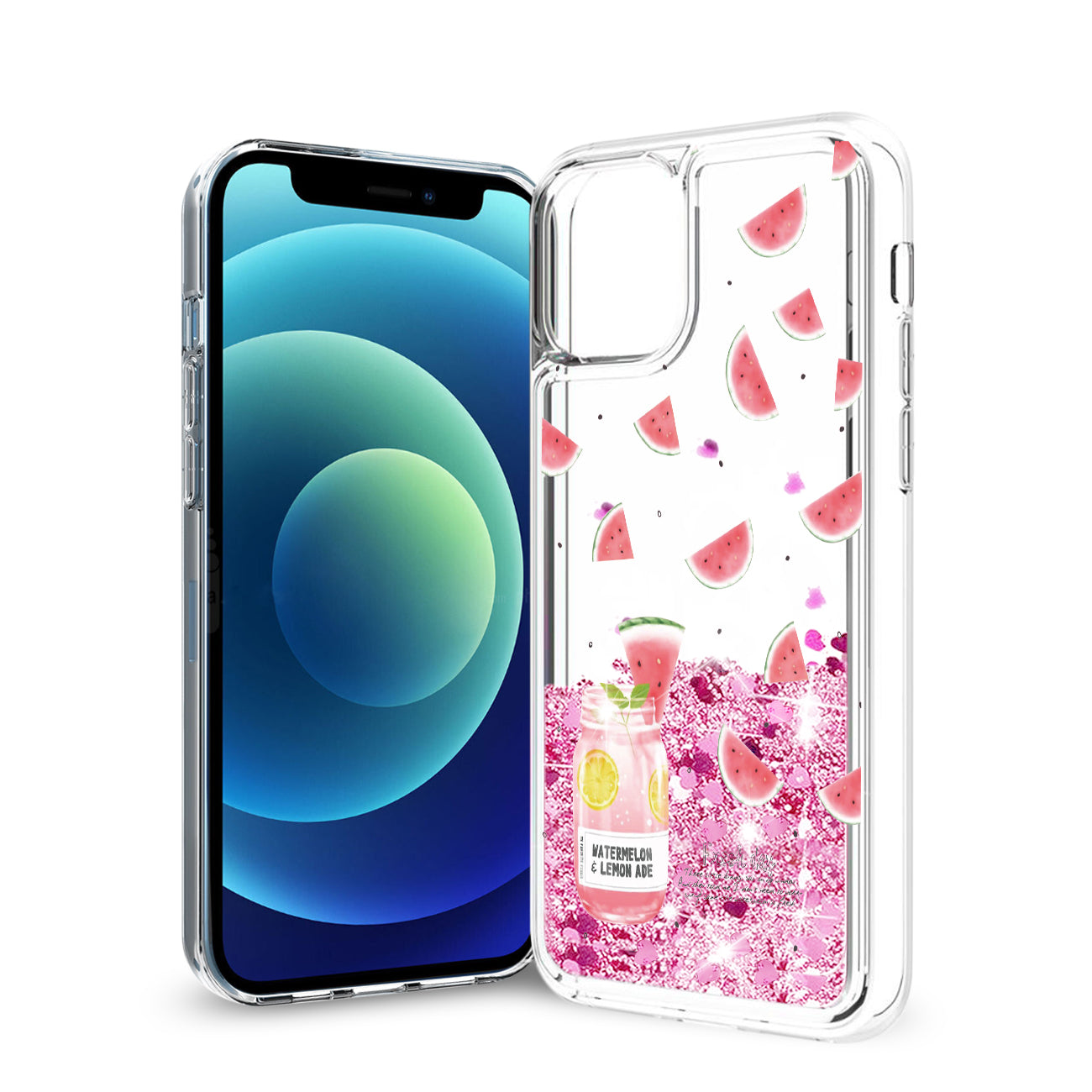 Reiko iPhone 12 Mini Glitter Case Moving Quicksand Pink Watermelon