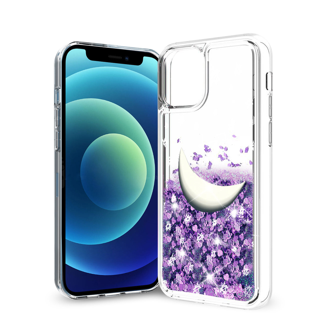 Reiko iPhone 12 Mini Glitter Case Moving Quicksand Purple Moon