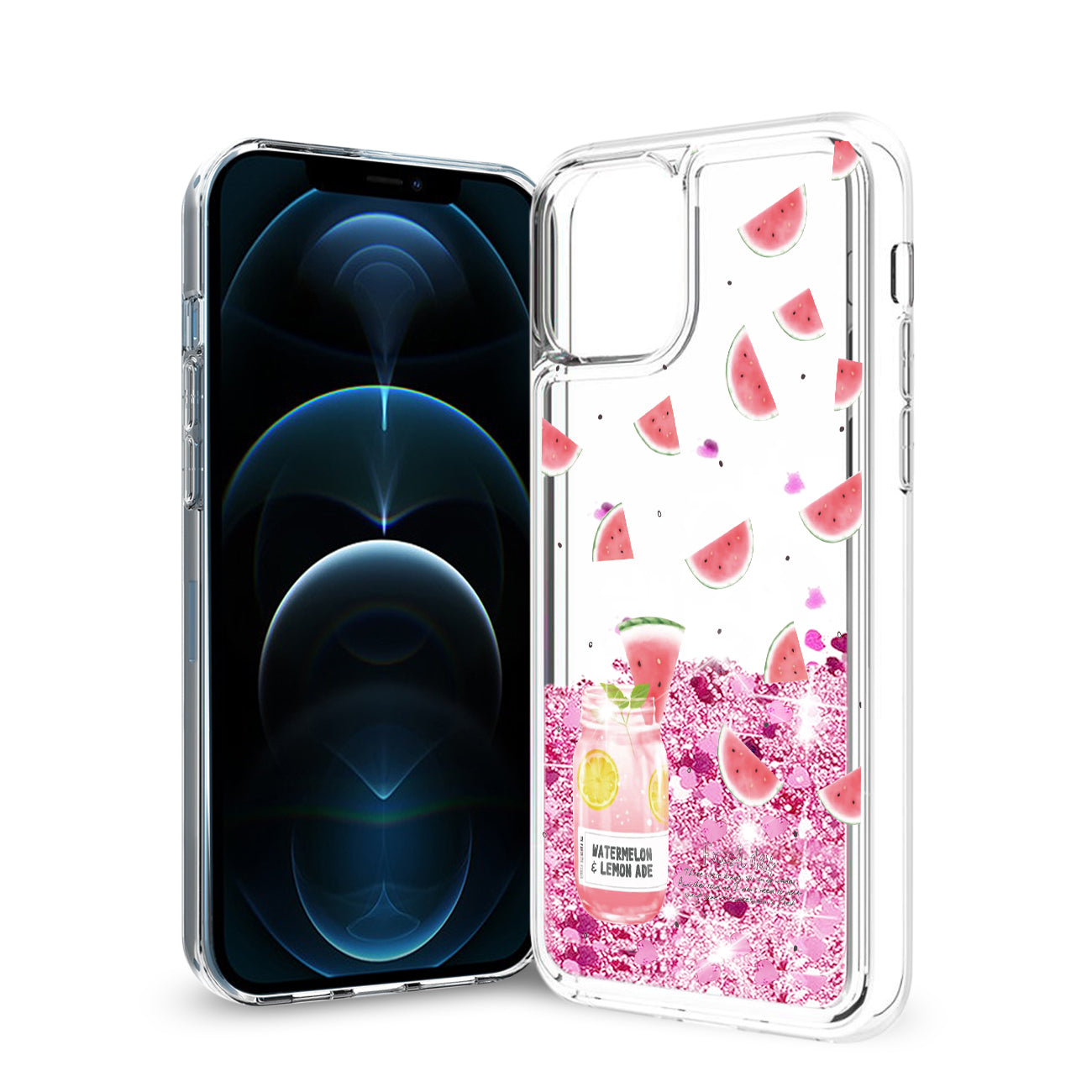Reiko iPhone 12 Pro Max Glitter Case Moving Quicksand Pink Watermelon