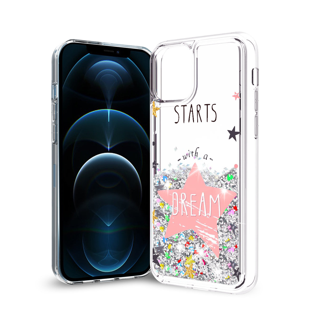 Reiko iPhone 12 / 12 Pro Glitter Case Moving Quicksand Silver Dream