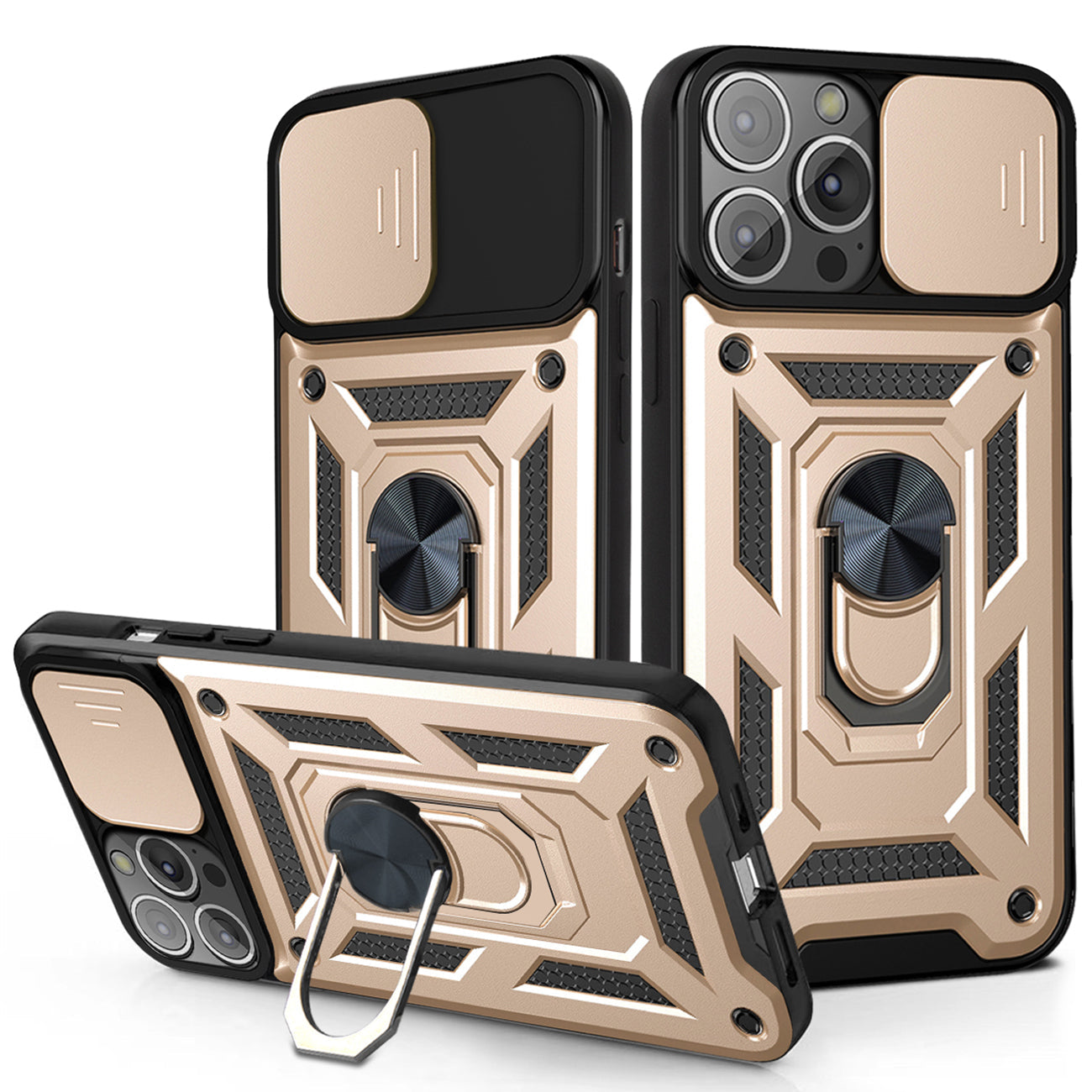 Kickstand Ring Holder with Slide Camera Cover TPU Magnetic Car Mount for APPLE IPHONE 13 PRO In Gold