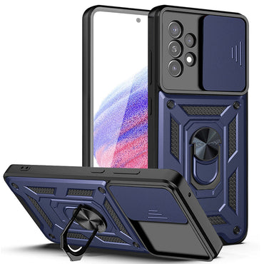 Kickstand Ring Holder with Slide Camera Cover TPU Magnetic Car Mount for GALAXY A53 5G In Blue