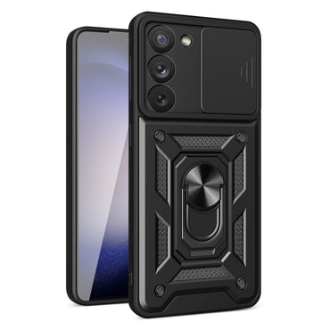 Kickstand Ring Holder with Slide Camera Cover TPU Magnetic Car Mount for GALAXY S23  PLUS In Black