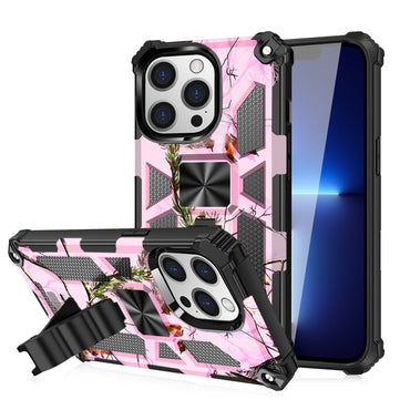 Built-in Kickstand TPU Case with Magnetic Mount for APPLE IPHONE 13 PRO in Tree leaf patterns