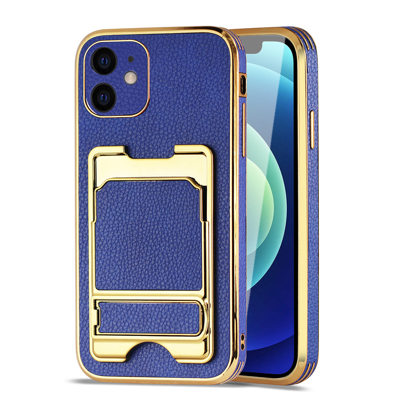 Reiko IPHONE 12 Leather Case with Card Holder In Blue