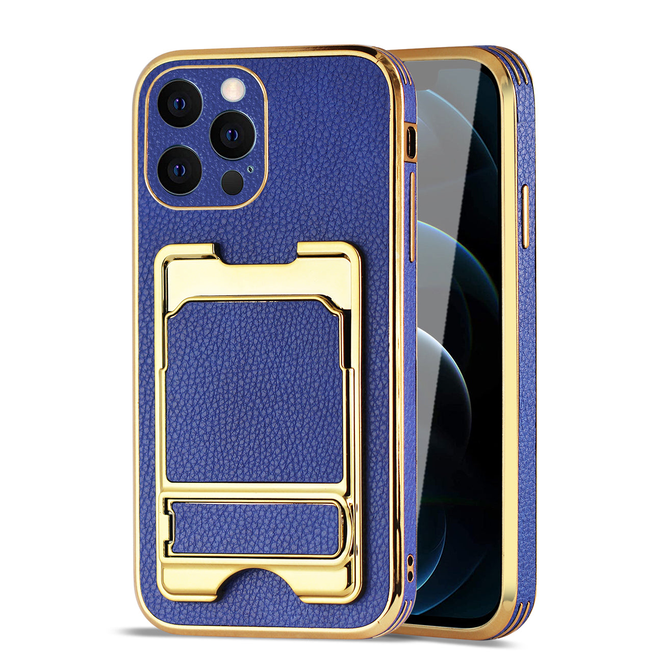 Reiko IPHONE 12 Max Leather Case with Card Holder In Blue