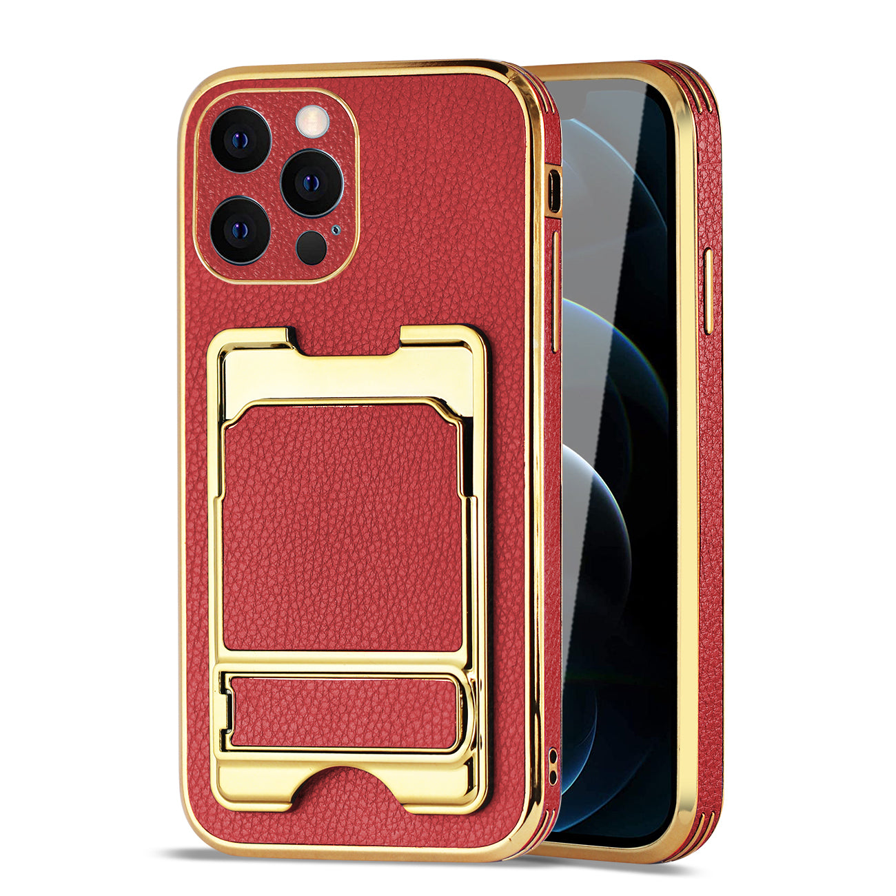 Reiko IPHONE 12 Max Leather Case with Card Holder In Red