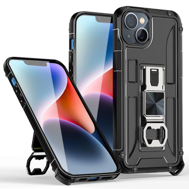 Kickstand Ring Holder/Bottle Opener with Magnetic Car Mount for IPHONE 14 In Black