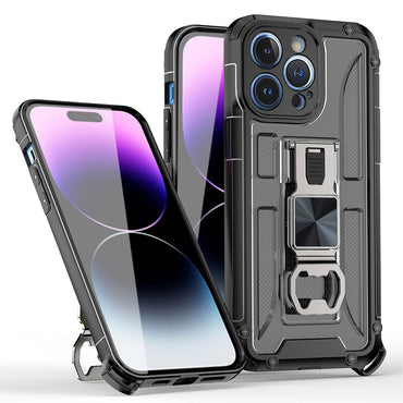 Kickstand Ring Holder/Bottle Opener with Magnetic Car Mount for IPHONE 14 PRO In Black