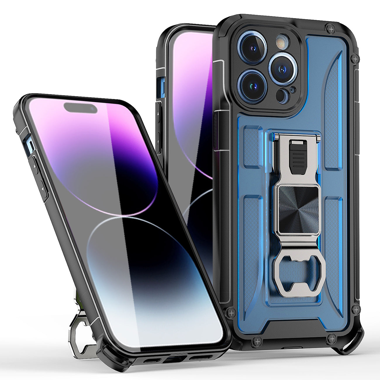 Kickstand Ring Holder/Bottle Opener with Magnetic Car Mount for IPHONE 14 PRO MAX In Blue