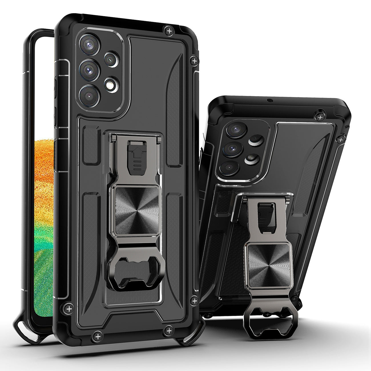 Kickstand Ring Holder/Bottle Opener with Magnetic Car Mount for Samsung Galaxy A33 5G In Black