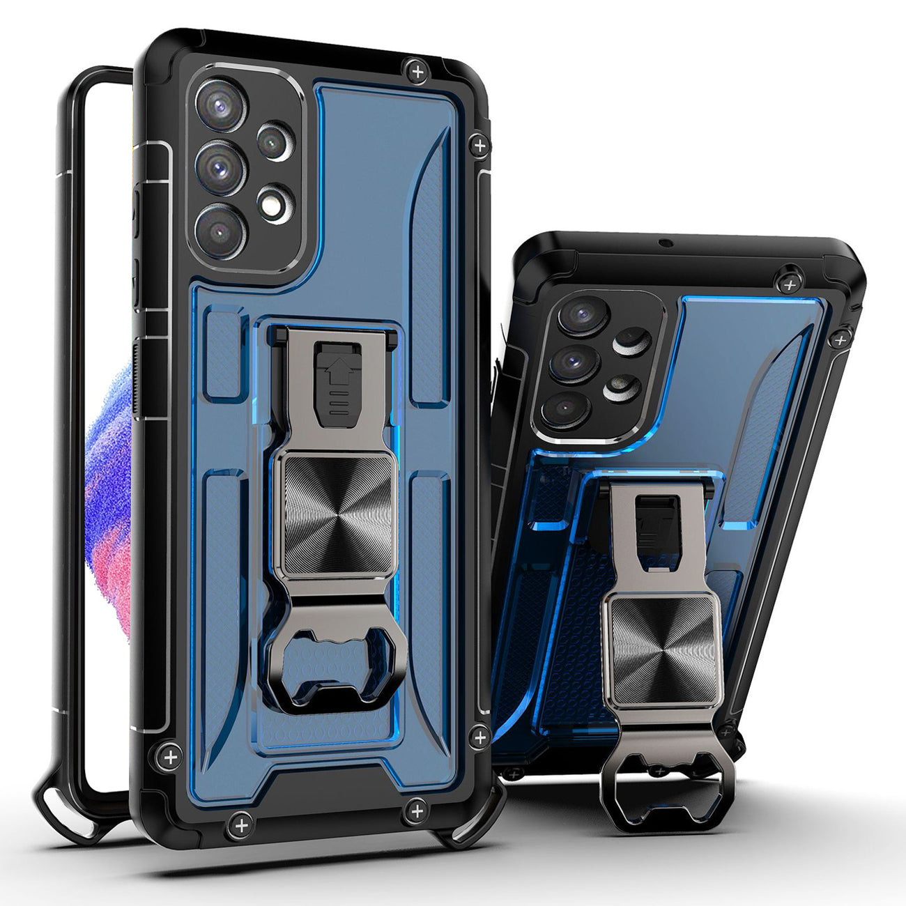 Kickstand Ring Holder/Bottle Opener with Magnetic Car Mount for Samsung Galaxy A53 5G In Blue